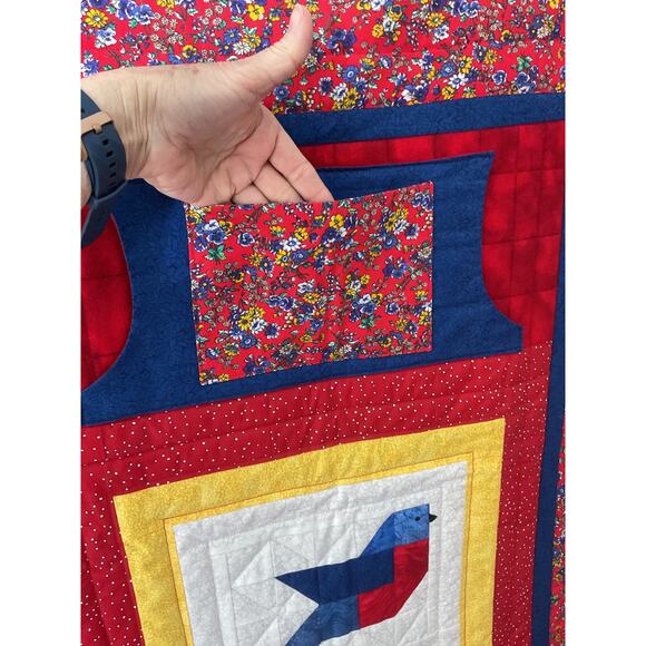 Wall Quilt Decorative Red Blue Handmade Quilt 31” x 38” - Picture 3 of 7